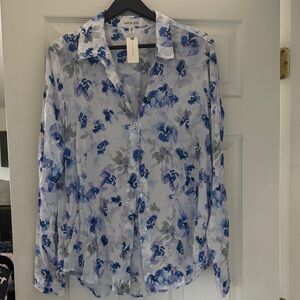 Cloth & Stone White and Blue Floral Blouse